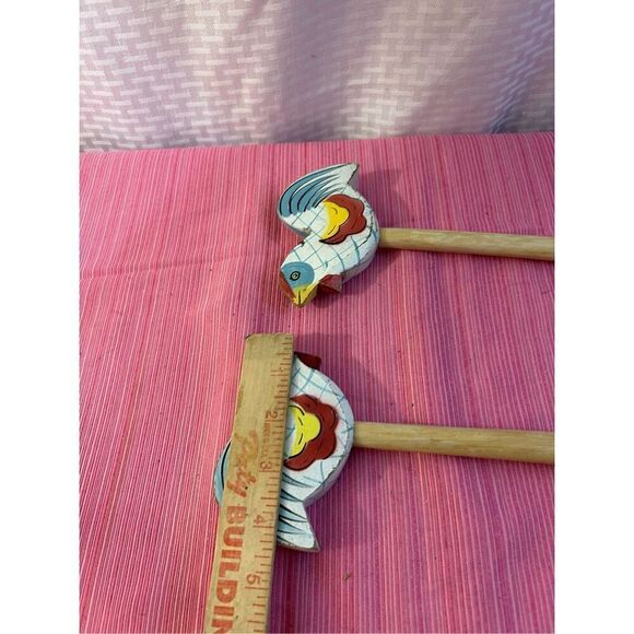 2 Rooster chickens wooded utensils 13" - Picture 3 of 3